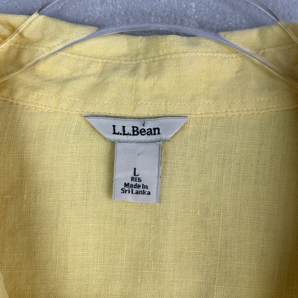 LL Bean women size L short sleeve button up top yellow 100% linen - Picture 8 of 10